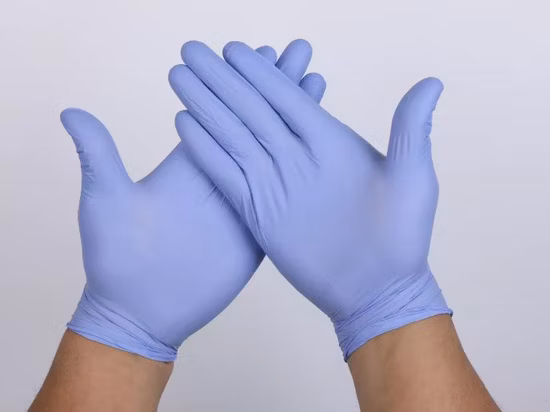 Fornecimento médico sem pó médico descartável azul exame luvas de nitrilo luva de exame