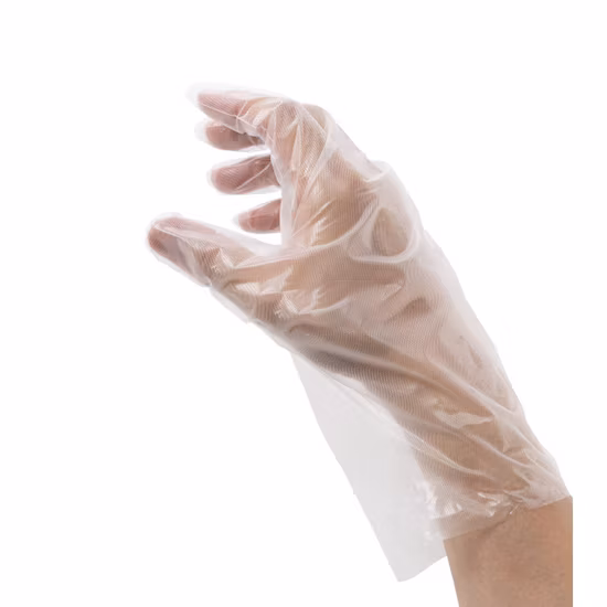 Luvas de mão plásticas descartáveis ​​transparentes de polietileno poli transparente para uso doméstico de cozinha de processo de serviço de alimentação